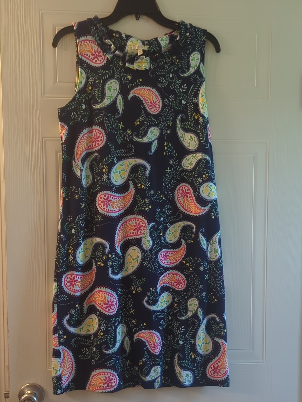 Talbots Navy Paisley Shift Dress with Multicolor Accents